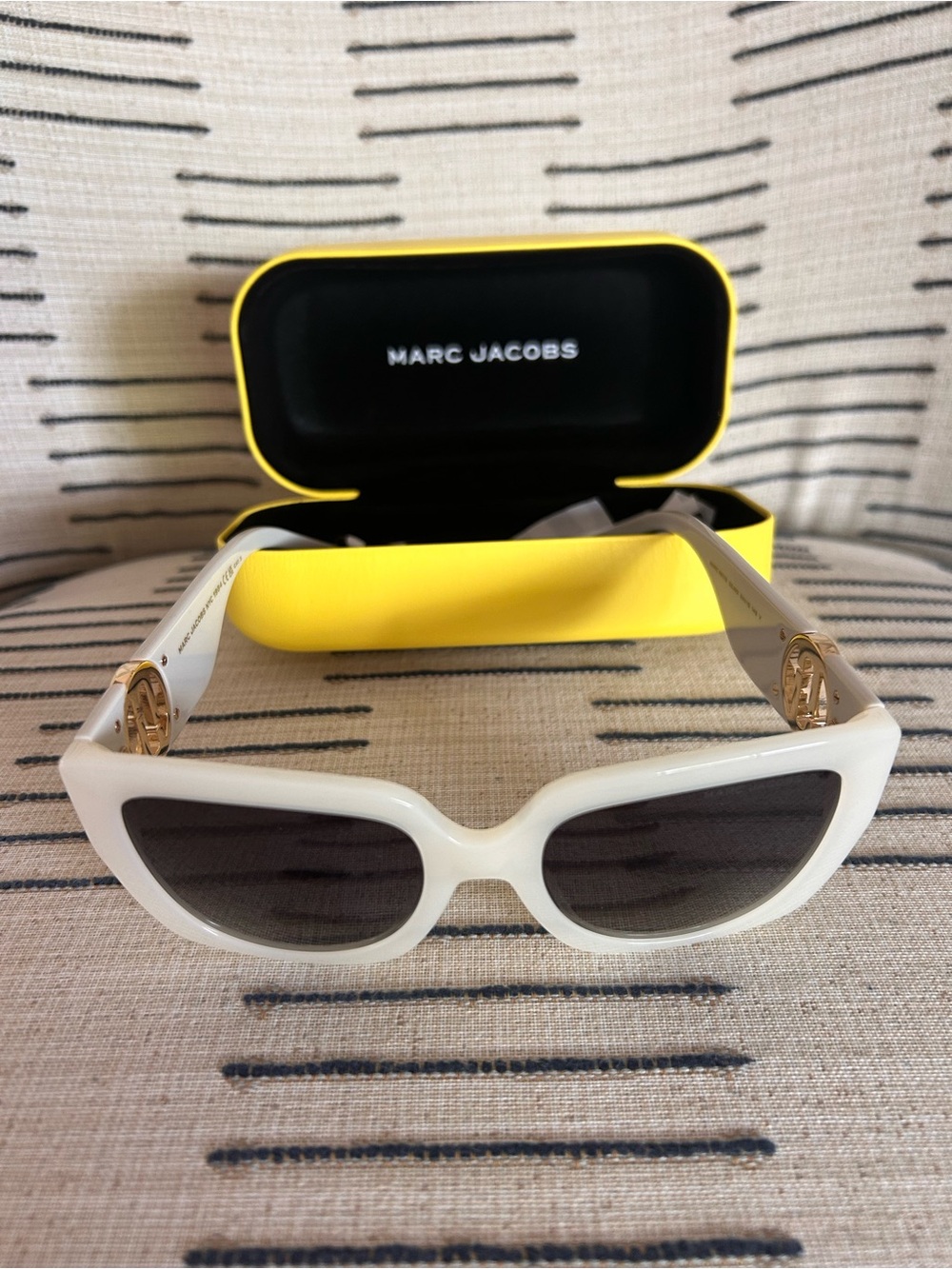Marc Jacobs White Cat-Eye Sunglasses with Gold Temple Accents